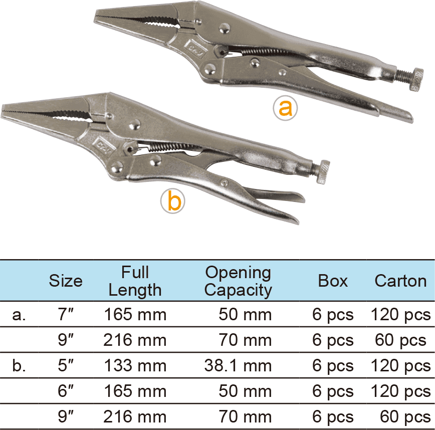 Long Nose Locking Pliers, With Cutters, Nickel Plated(图1)