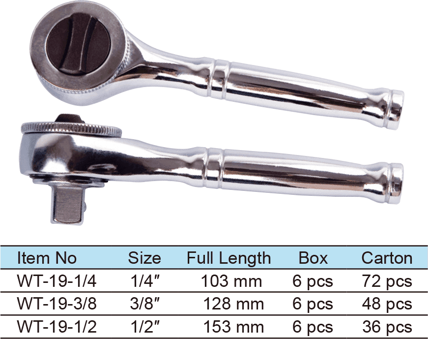 Stubby Ratchet Wrench, Round Handle, 1/4″ 43 Teeth, 3/8″ 41 Teeth, 1/2″ 45 Teeth(图1)