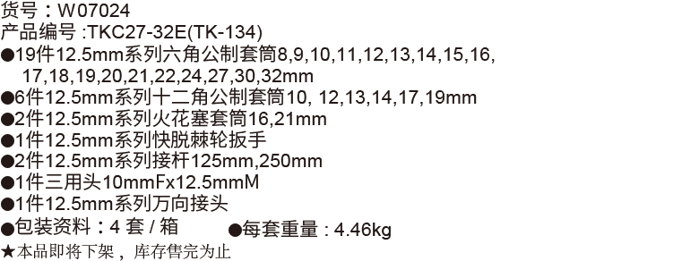 32件(E型)12.5mm系列公制套筒组套(图1)